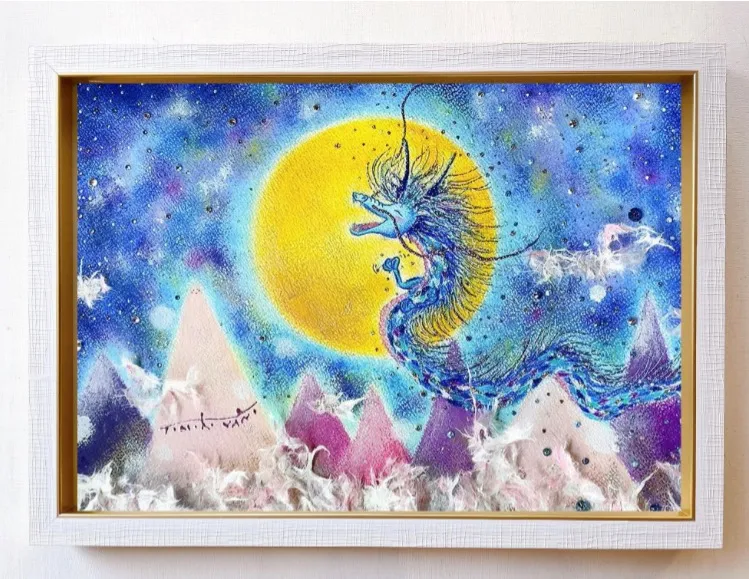 【人気の龍の絵】笑ってる龍　縁起のいい龍　プレゼント　癒しの絵　ヒーリングアート　パステル画　エネルギー　